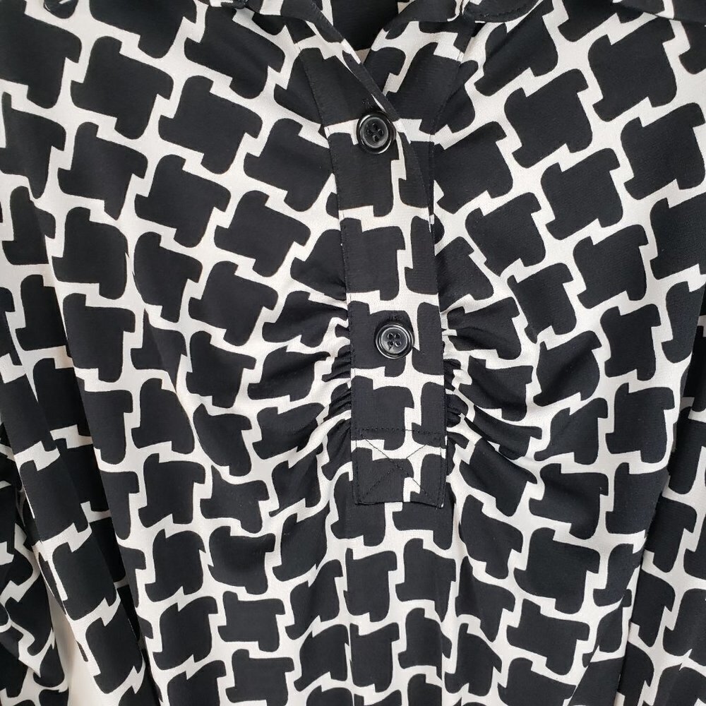 Laundry Shelli Segal Shirt Dress Black White Blue Geometric 3/4 Sleeve Size 10 - Picture 5 of 7